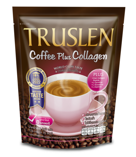 كوفي بلس كولاجين خاصة للتنحيف والجمال نسكافية بلس كولاجين Truslen coffee plus collagenخالية من السكر والكوليسترول، ومنخفضة الدهون ومصممة لدعم صحة البشرة وانقاص الوزن في 15 كيس وزنه 240 غرام